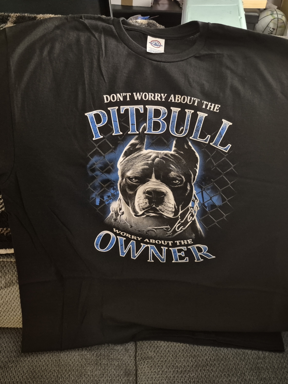 Delta Black Pitbull Graphic Tee with Blue Accents